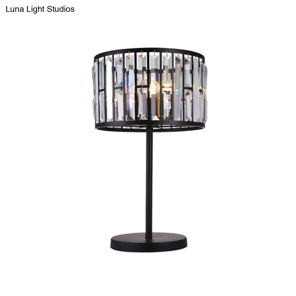 Modern Gold/Black Crystal Block Nightstand Lamp - Stylish Cylinder Table Light For Drawing Room