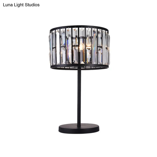 Modern Gold/Black Crystal Block Nightstand Lamp - Stylish Cylinder Table Light For Drawing Room