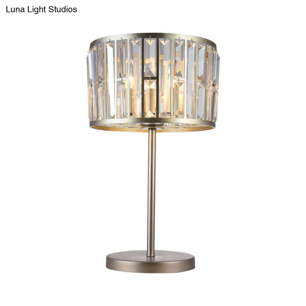 Giulia - Stylish Gold/Black 1 Bulb Nightstand Lamp Modern Crystal Blocks Embedded Cylinder Table