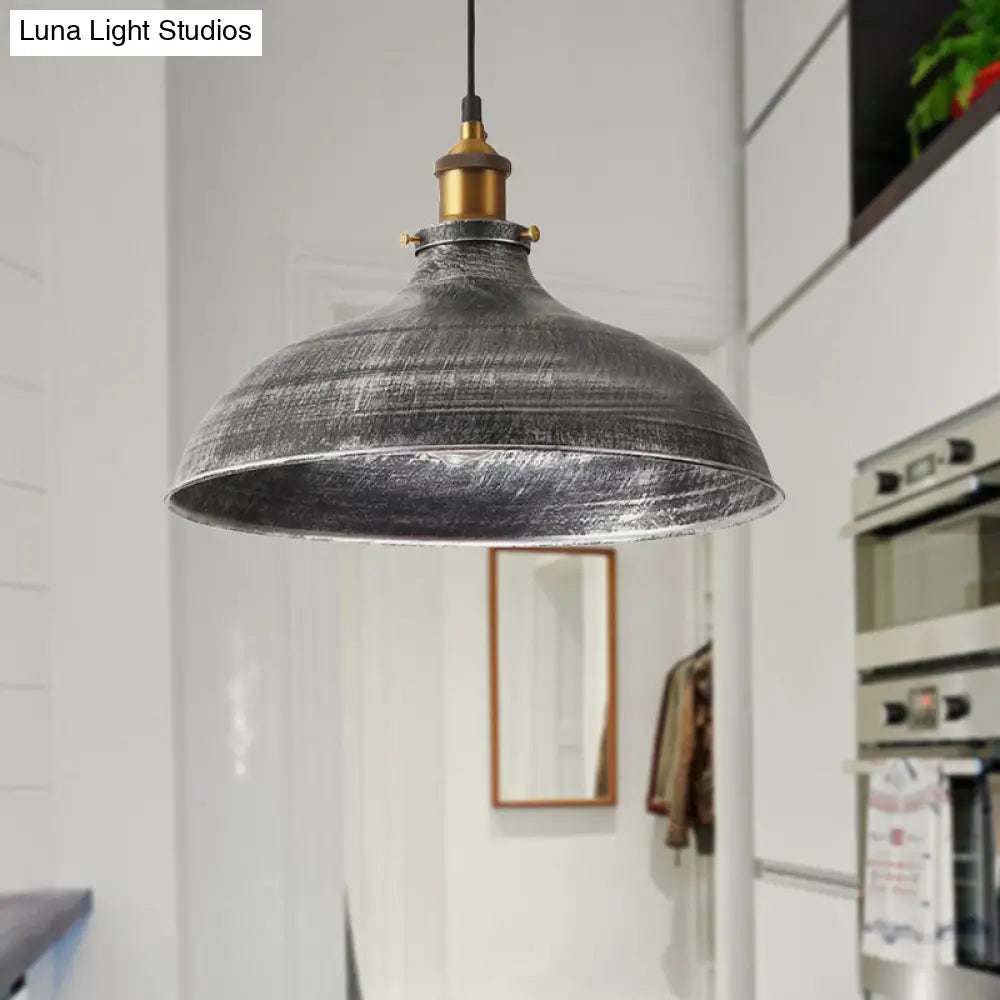 Giulia - Vintage Silver Gray 1 Bulb Pendant Lamp Antique Style Metal Bowl Shade Hanging Light With