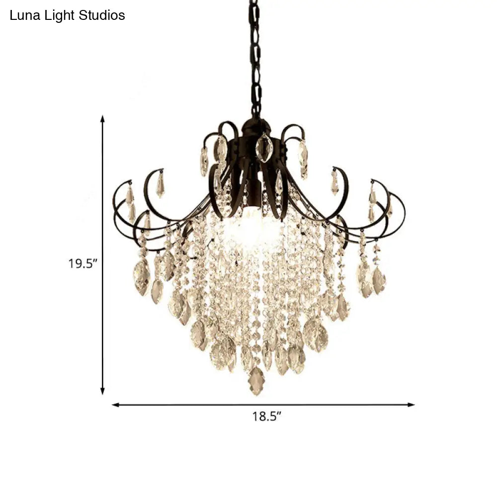 Glam Teardrop Pendant Light With Metal Curved Arm And Crystal Strands Chandelier