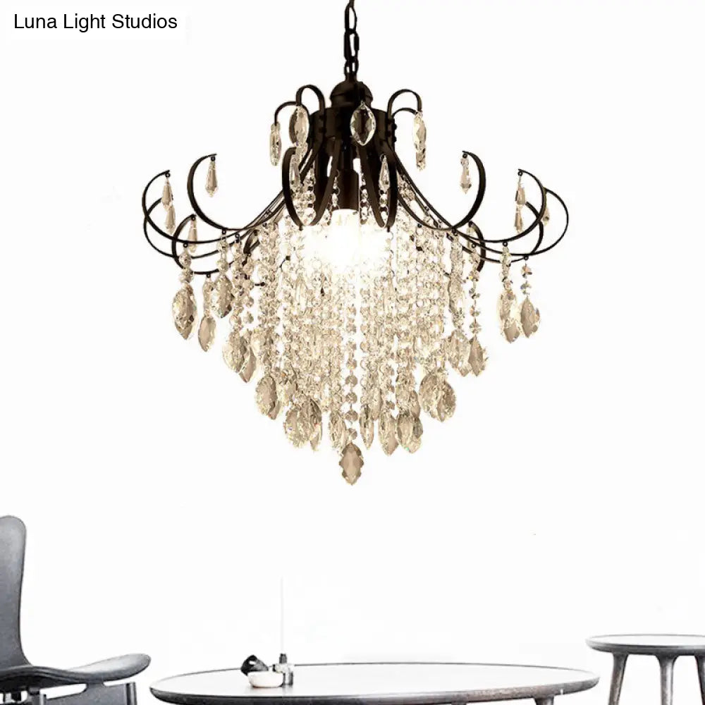 Glam Teardrop Pendant Light With Metal Curved Arm And Crystal Strands Chandelier