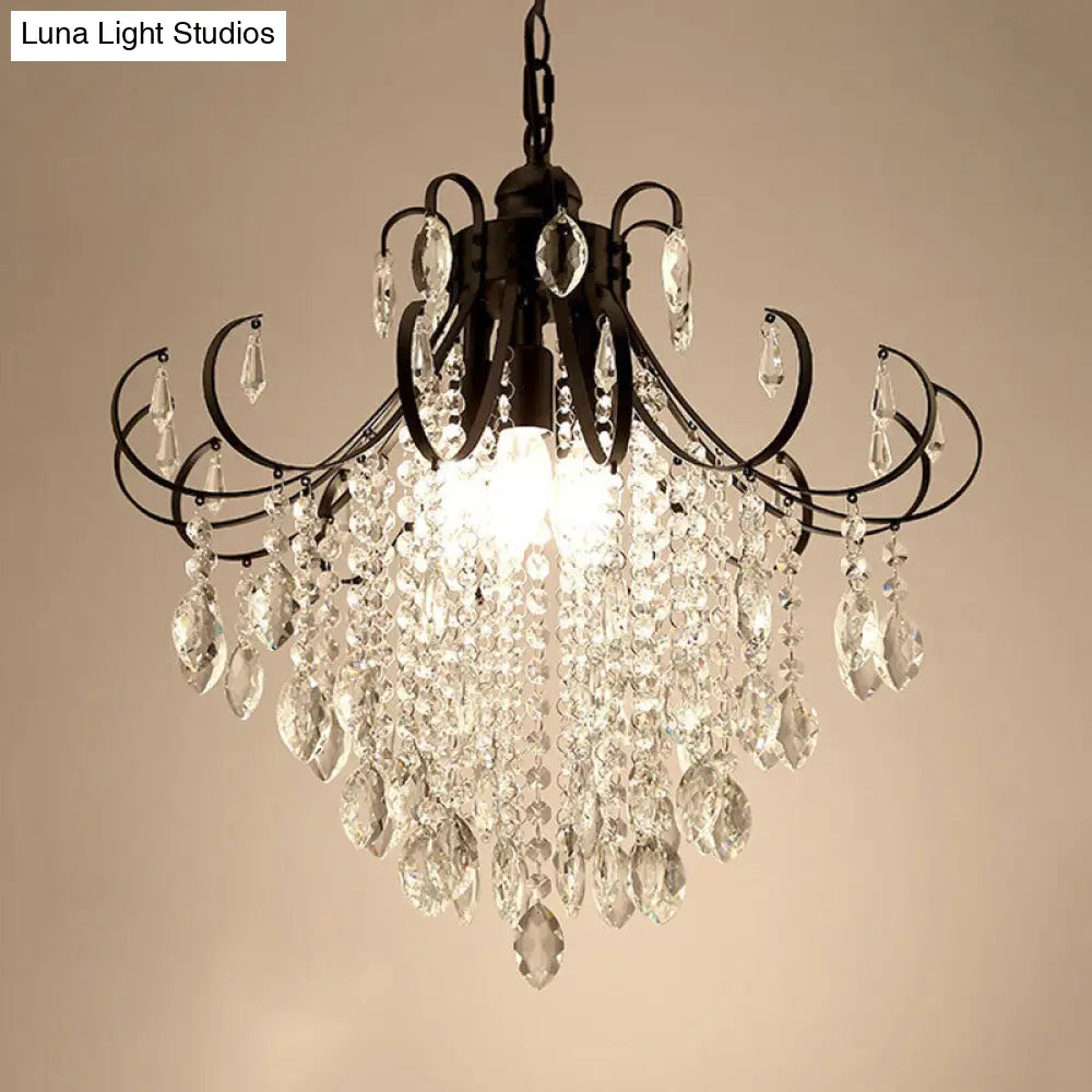 Glam Teardrop Pendant Light With Metal Curved Arm And Crystal Strands Chandelier