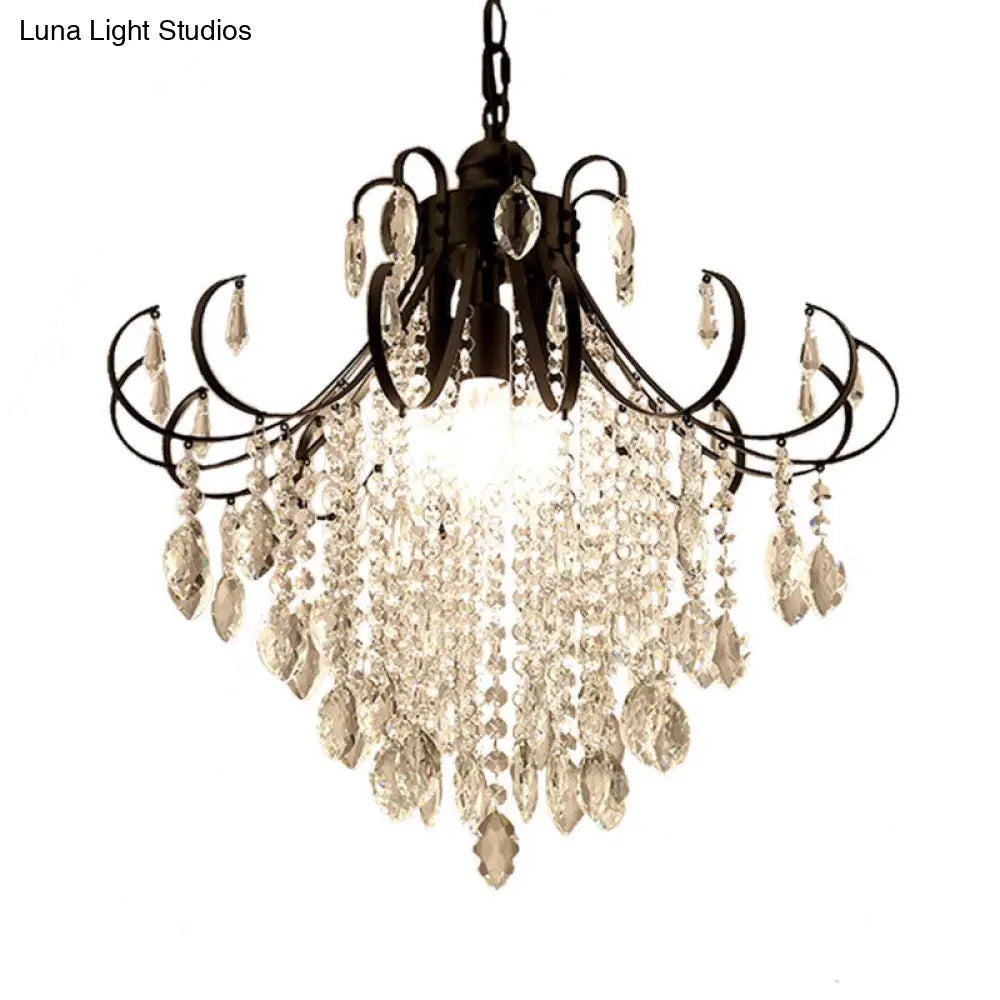 Glam Teardrop Pendant Light With Metal Curved Arm And Crystal Strands Chandelier