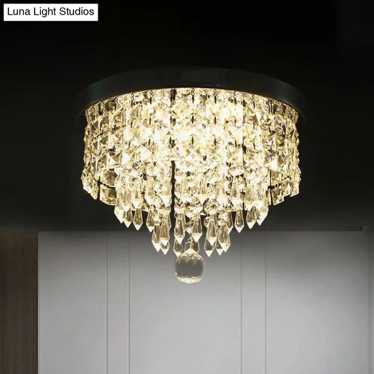 Glamorous Crystal Drum Ceiling Light In Chrome - Flush Mount Fixture