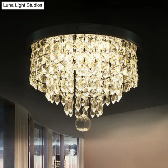 Glamorous Crystal Drum Ceiling Light In Chrome - Flush Mount Fixture