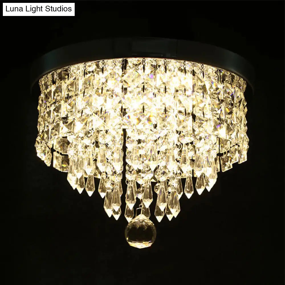 Glamorous Crystal Drum Ceiling Light In Chrome - Flush Mount Fixture