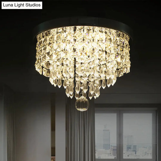 Glamorous Crystal Drum Ceiling Light In Chrome - Flush Mount Fixture Clear / 12 Warm