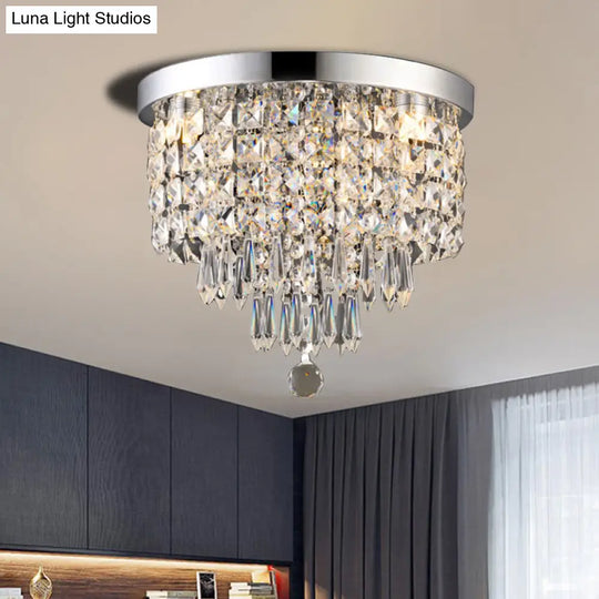 Glamorous Crystal Drum Ceiling Light In Chrome - Flush Mount Fixture