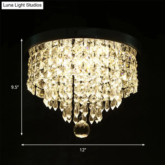 Glamorous Crystal Drum Ceiling Light In Chrome - Flush Mount Fixture