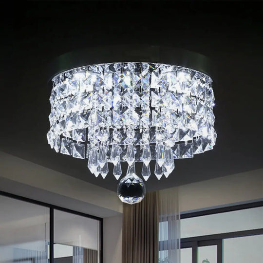 Glamorous Crystal Drum Ceiling Light In Chrome - Flush Mount Fixture Clear / 10’ White