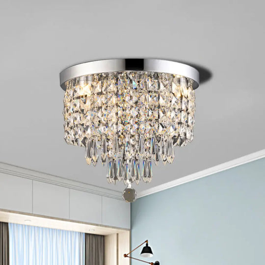 Glamorous Crystal Drum Ceiling Light In Chrome - Flush Mount Fixture Clear / 16’ White