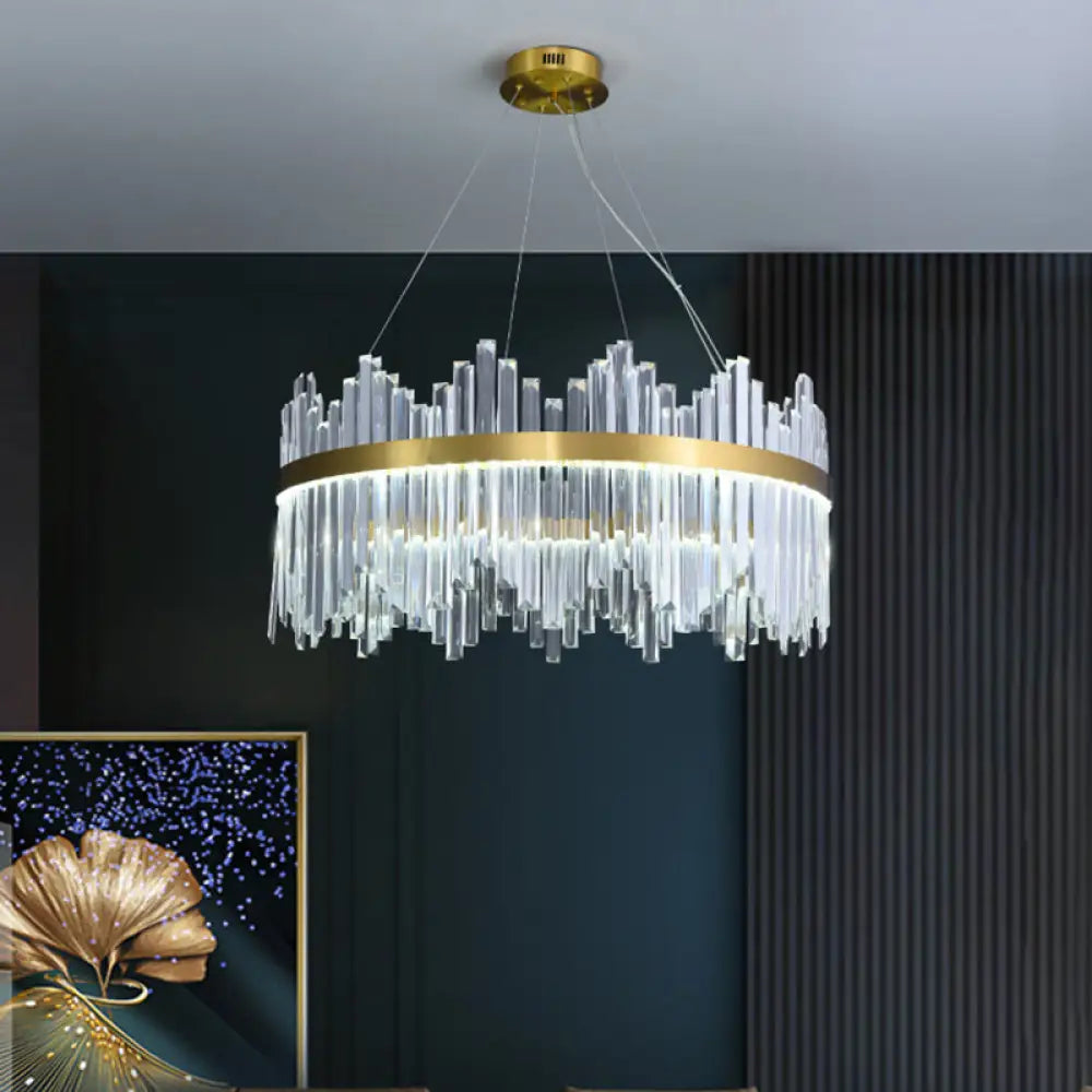 Glamorous Wavy-Trim Led Chandelier In Modern Gold With Crystal Prism Accent Multiple Sizes Available