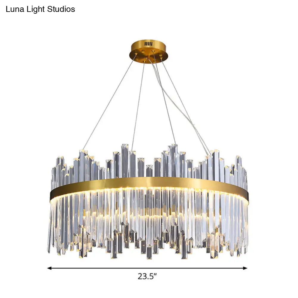 Glamorous Wavy-Trim Led Chandelier In Modern Gold With Crystal Prism Accent Multiple Sizes Available