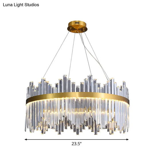 Glamorous Wavy-Trim Led Chandelier In Modern Gold With Crystal Prism Accent Multiple Sizes Available