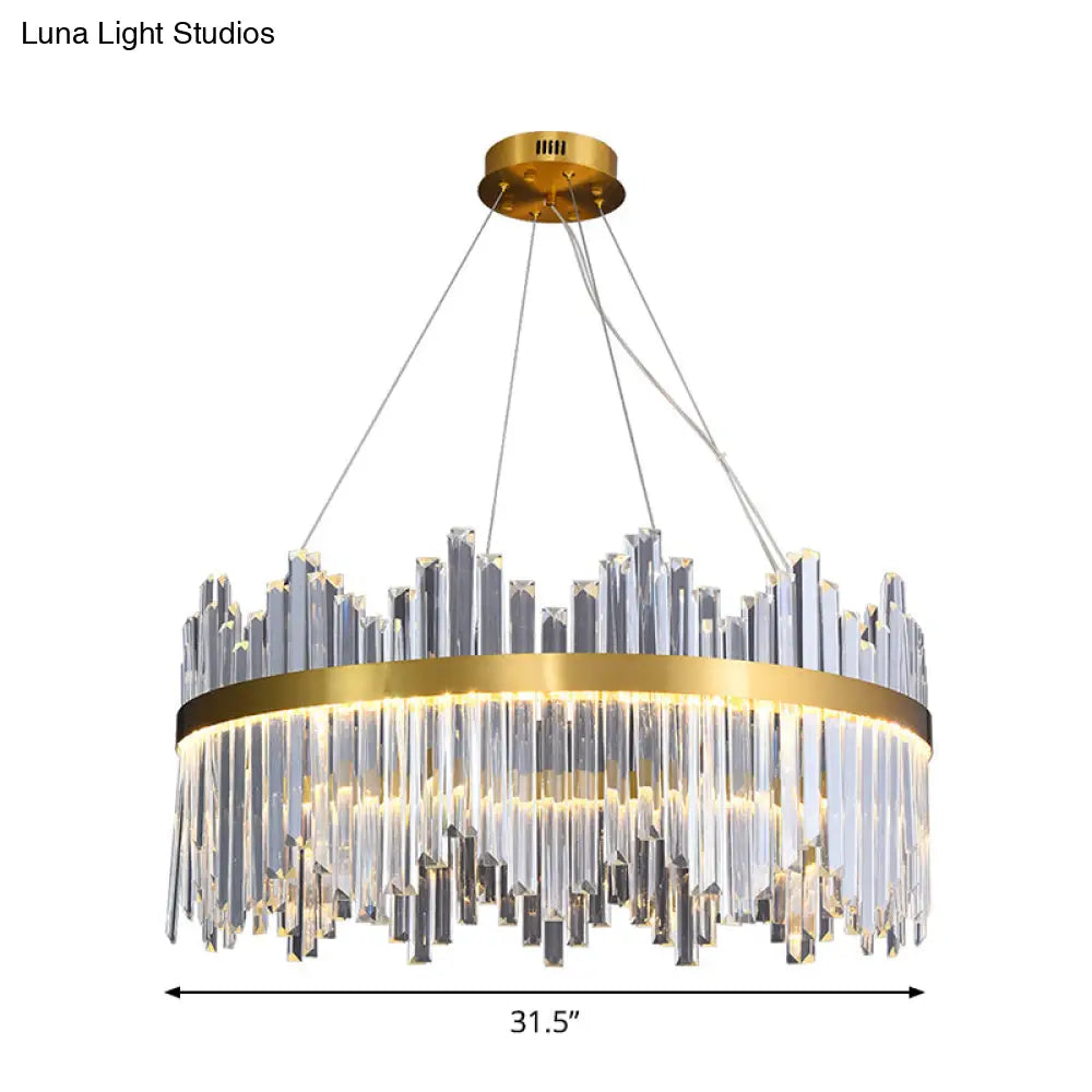 Glamorous Wavy-Trim Led Chandelier In Modern Gold With Crystal Prism Accent Multiple Sizes Available