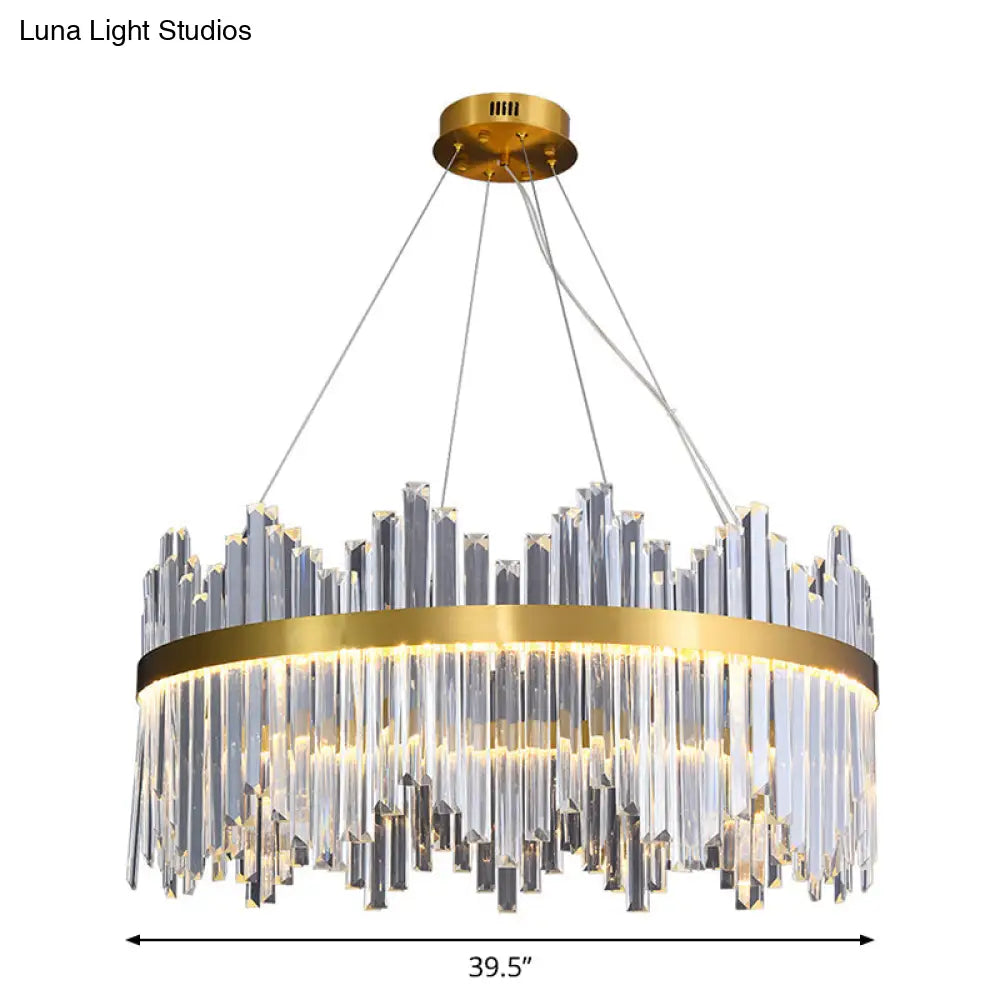 Glamorous Wavy-Trim Led Chandelier In Modern Gold With Crystal Prism Accent Multiple Sizes Available