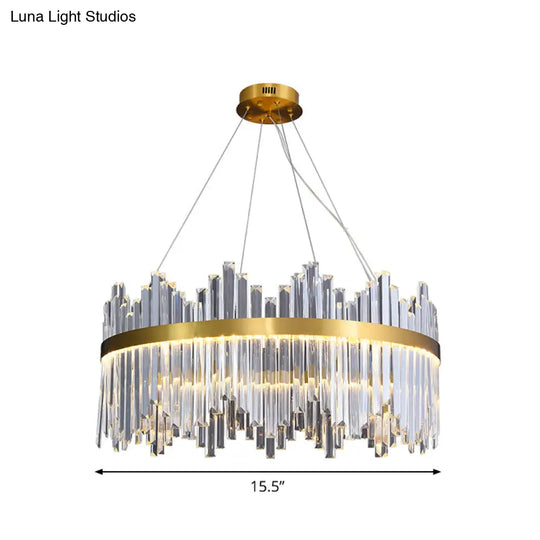 Glamorous Wavy-Trim Led Chandelier In Modern Gold With Crystal Prism Accent Multiple Sizes Available