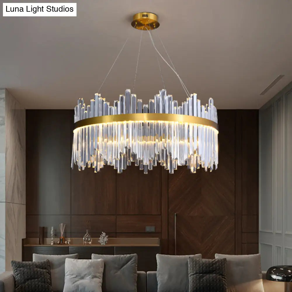 Glamorous Wavy-Trim Led Chandelier In Modern Gold With Crystal Prism Accent Multiple Sizes Available