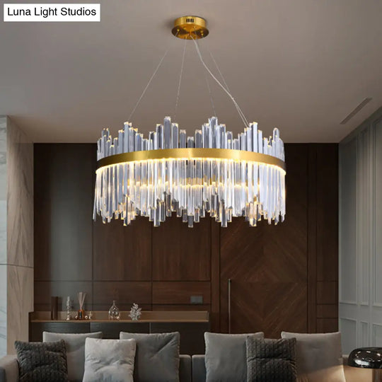 Glamorous Wavy-Trim Led Chandelier In Modern Gold With Crystal Prism Accent Multiple Sizes Available