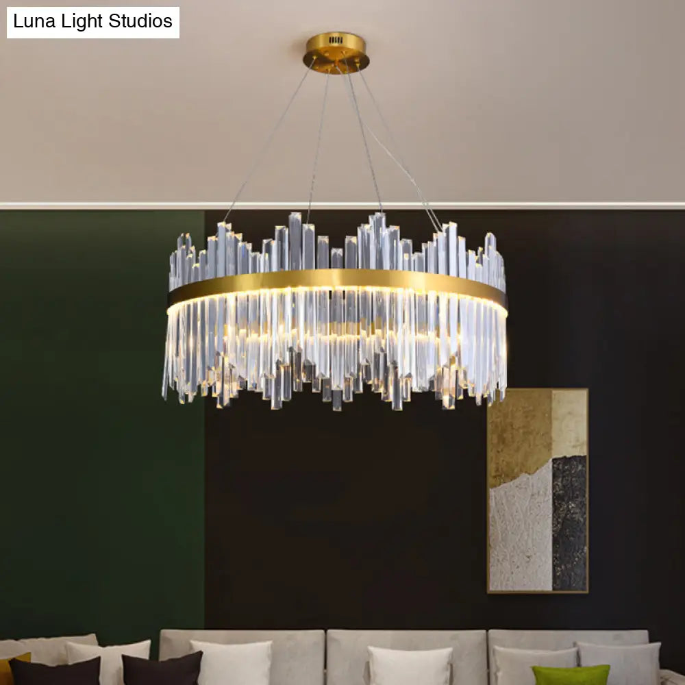 Glamorous Wavy-Trim Led Chandelier In Modern Gold With Crystal Prism Accent Multiple Sizes Available