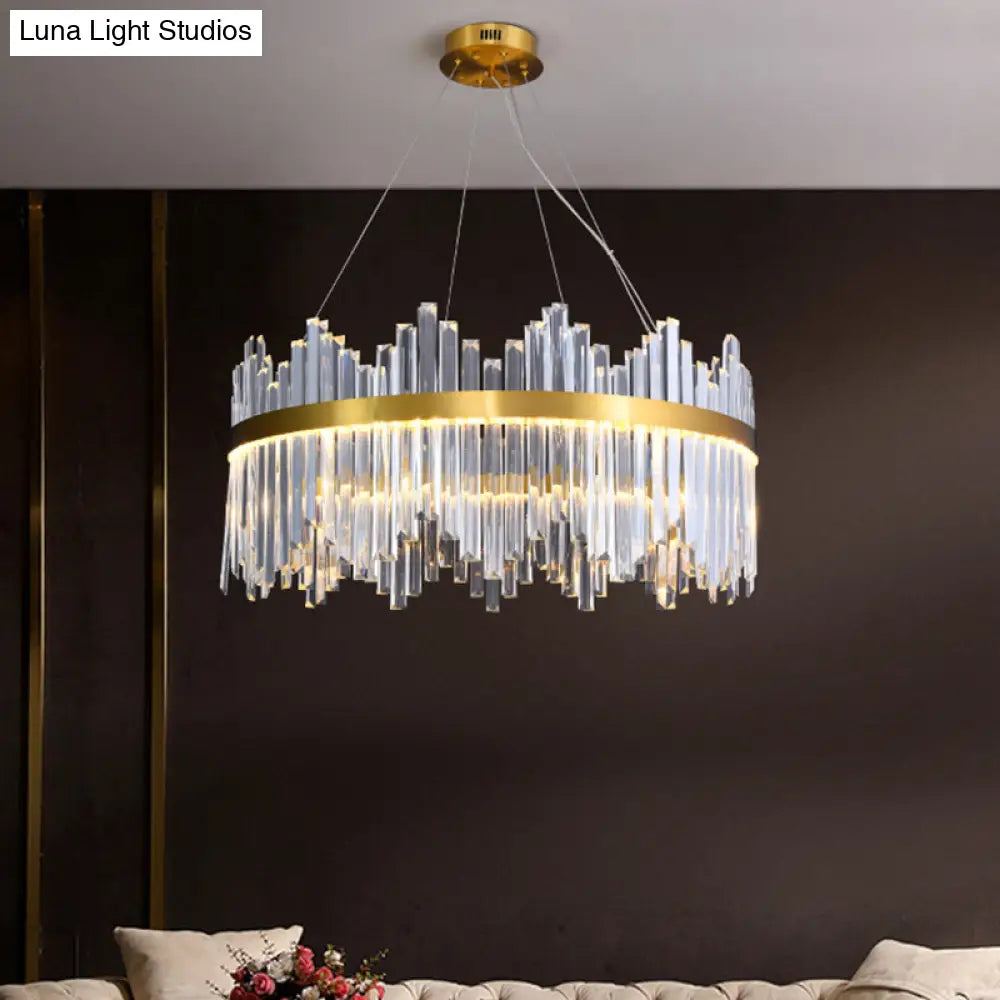 Glamorous Wavy-Trim Led Chandelier In Modern Gold With Crystal Prism Accent Multiple Sizes Available