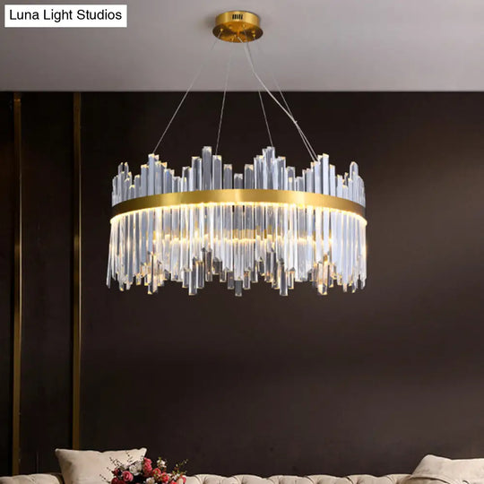 Glamorous Wavy-Trim Led Chandelier In Modern Gold With Crystal Prism Accent Multiple Sizes Available