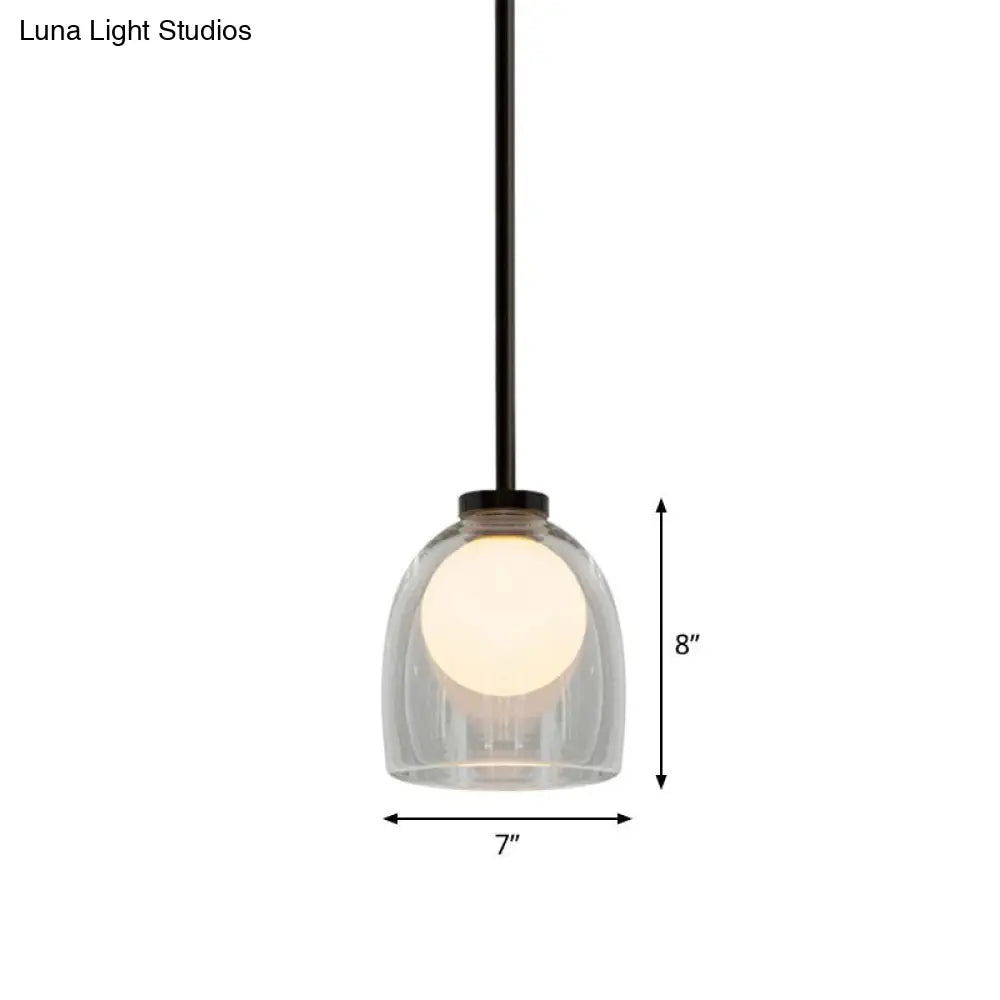 Contemporary Glass Pendant Light With Single Bell And Ball Design For Living Room Suspension Clear