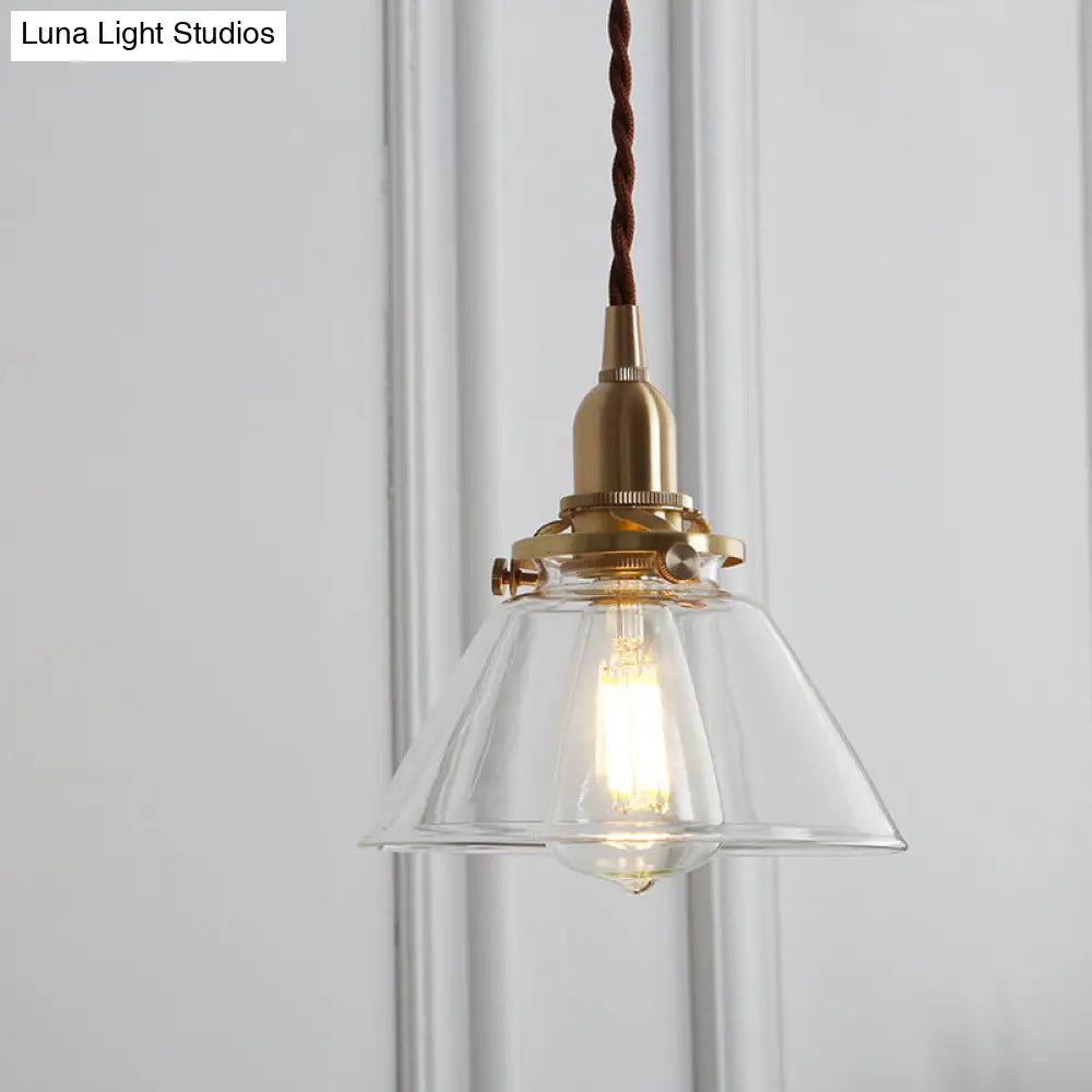 Clear Sleek Glass Brass Pendant Lamp - Rustic Cone 1-Light Down Lighting For Dining Room / B