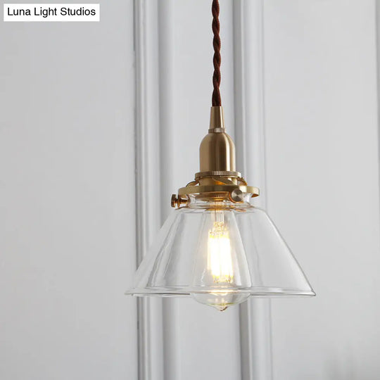 Clear Sleek Glass Brass Pendant Lamp - Rustic Cone 1-Light Down Lighting For Dining Room / B
