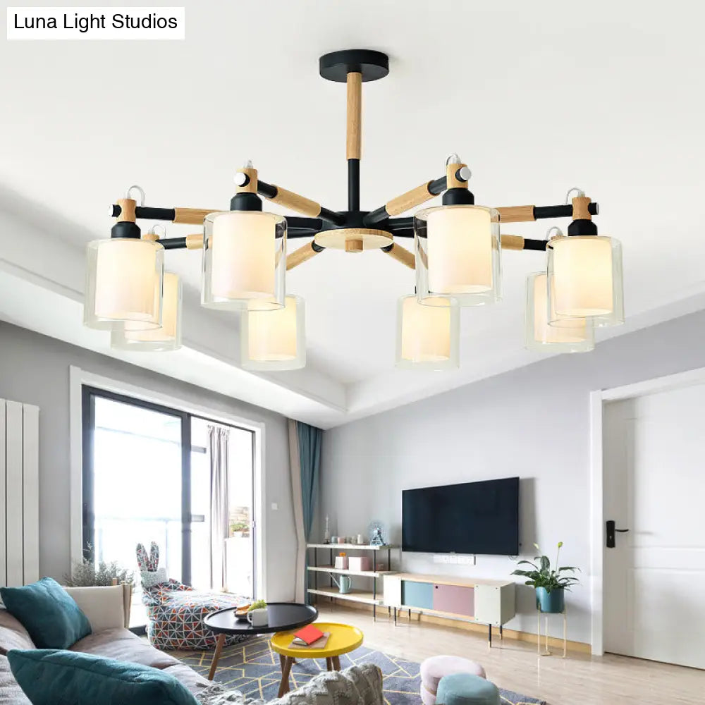 Glass Circular Column Hanging Lights - 6-Light Nordic Pendant Light Fixture For Living Room