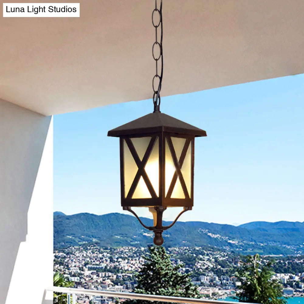 Glass Coffee Pendant Lantern: Clear/White 1 Bulb Countryside Balcony Lighting Fixture