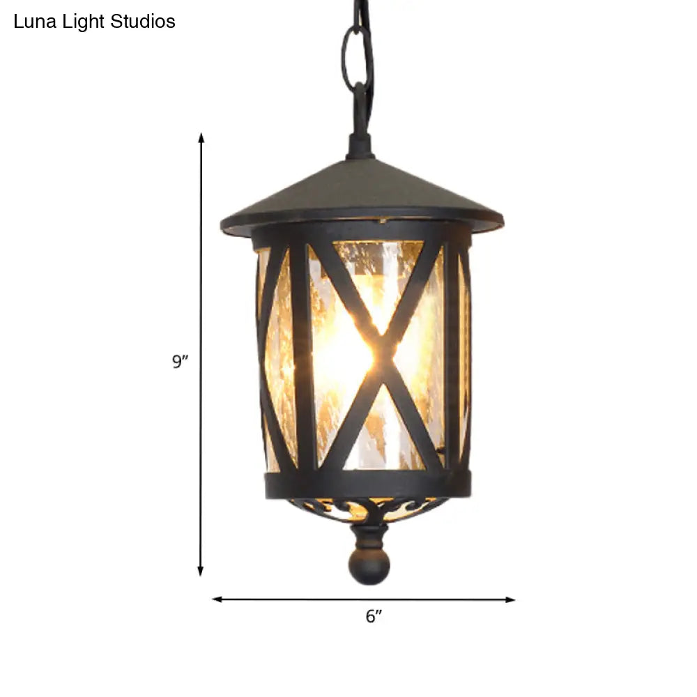 Glass Coffee Pendant Lantern: Clear/White 1 Bulb Countryside Balcony Lighting Fixture