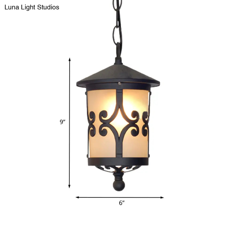 Glass Coffee Pendant Lantern: Clear/White 1 Bulb Countryside Balcony Lighting Fixture