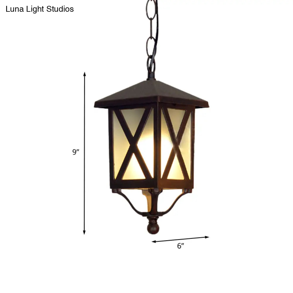 Glass Coffee Pendant Lantern: Clear/White 1 Bulb Countryside Balcony Lighting Fixture