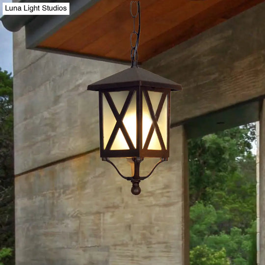 Glass Coffee Pendant Lantern: Clear/White 1 Bulb Countryside Balcony Lighting Fixture