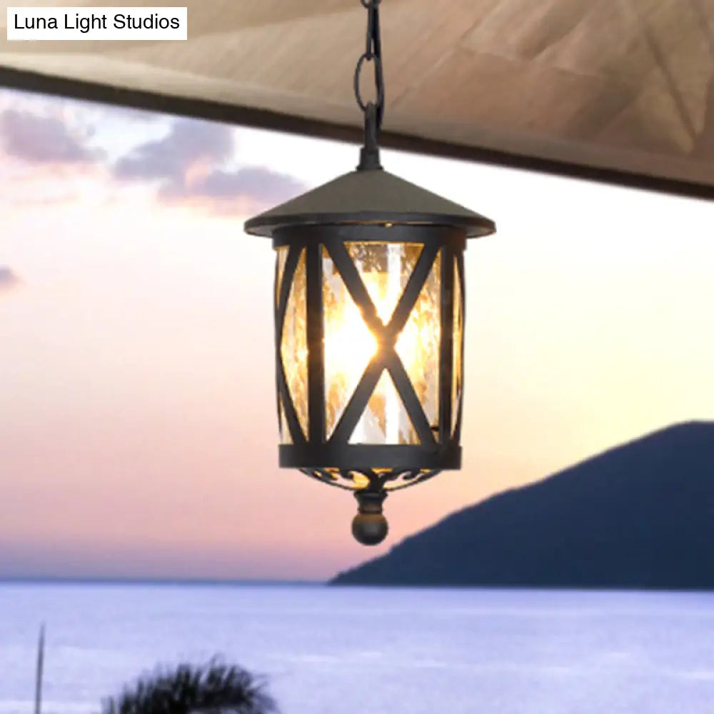 Glass Coffee Pendant Lantern: Clear/White 1 Bulb Countryside Balcony Lighting Fixture