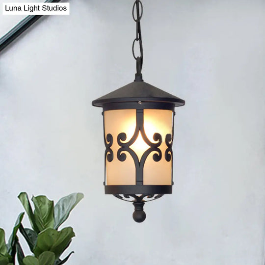 Glass Coffee Pendant Lantern: Clear/White 1 Bulb Countryside Balcony Lighting Fixture