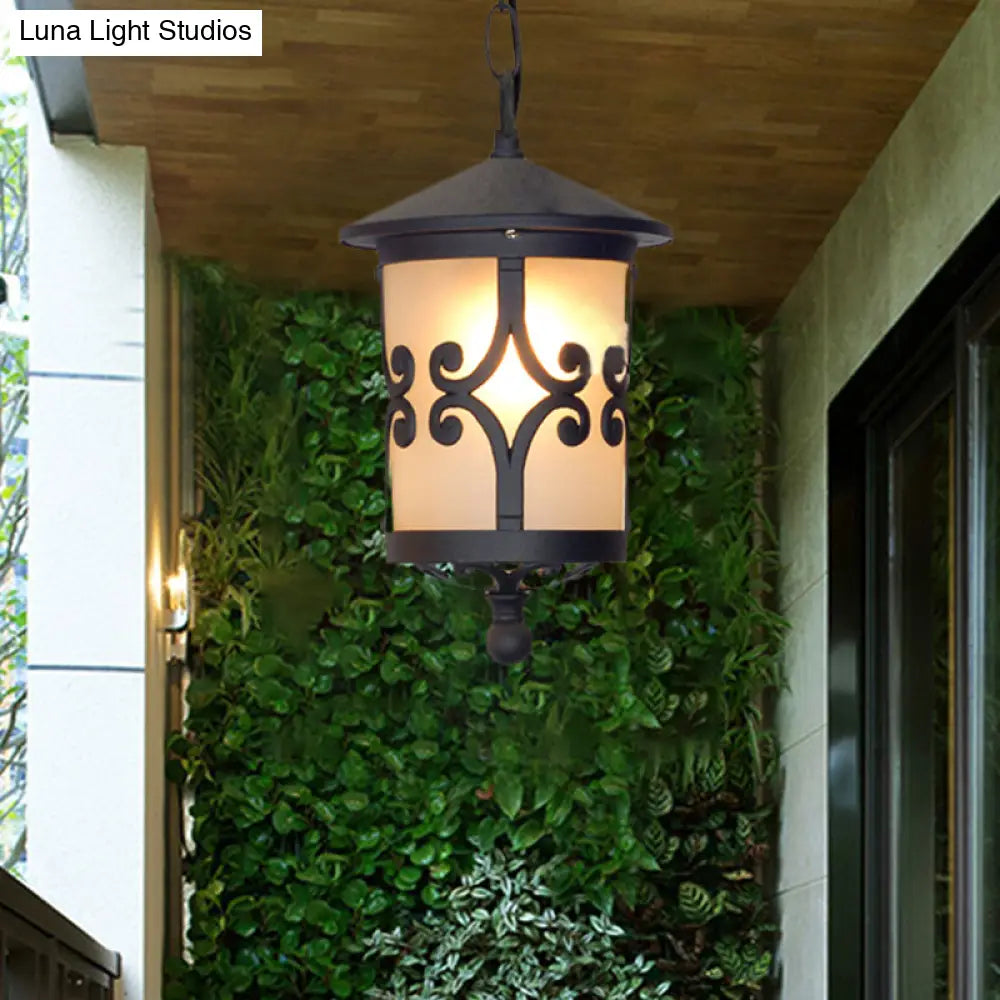 Glass Coffee Pendant Lantern: Clear/White 1 Bulb Countryside Balcony Lighting Fixture