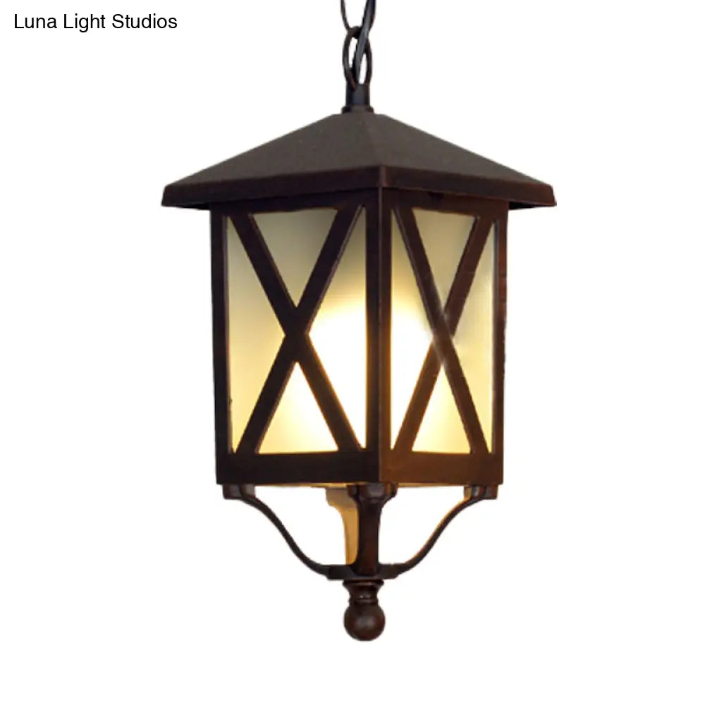 Glass Coffee Pendant Lantern: Clear/White 1 Bulb Countryside Balcony Lighting Fixture