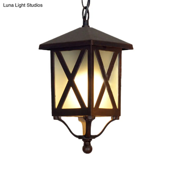 Glass Coffee Pendant Lantern: Clear/White 1 Bulb Countryside Balcony Lighting Fixture