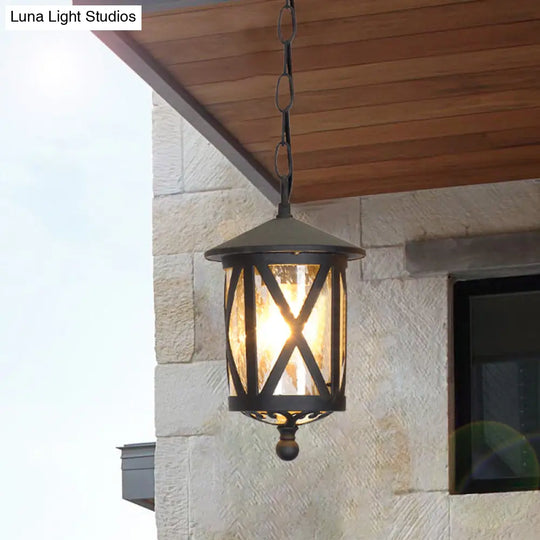 Glass Coffee Pendant Lantern: Clear/White 1 Bulb Countryside Balcony Lighting Fixture