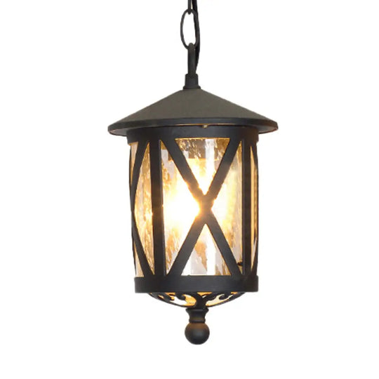 Glass Coffee Pendant Lantern: Clear/White 1 Bulb Countryside Balcony Lighting Fixture / B