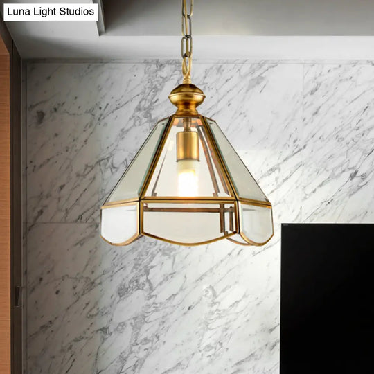 Glass Cone Pendant Light - Elegant Gold Finish 1 Head Ceiling Fixture For Hallways