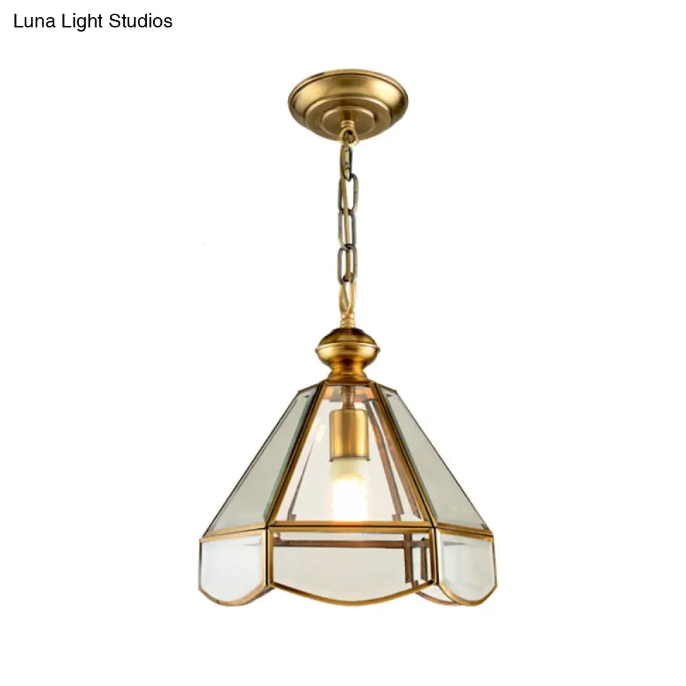 Glass Cone Pendant Light - Elegant Gold Finish 1 Head Ceiling Fixture For Hallways