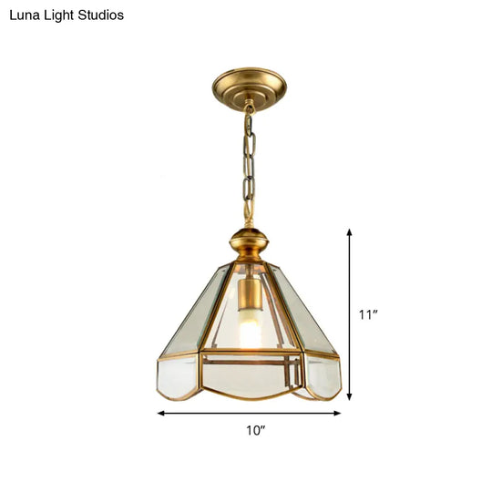 Glass Cone Pendant Light - Elegant Gold Finish 1 Head Ceiling Fixture For Hallways