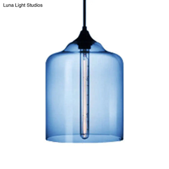 Contemporary Glass Jug Suspension Light - 1 Red/Brown/Blue Hanging Ceiling Lamp Dark Blue