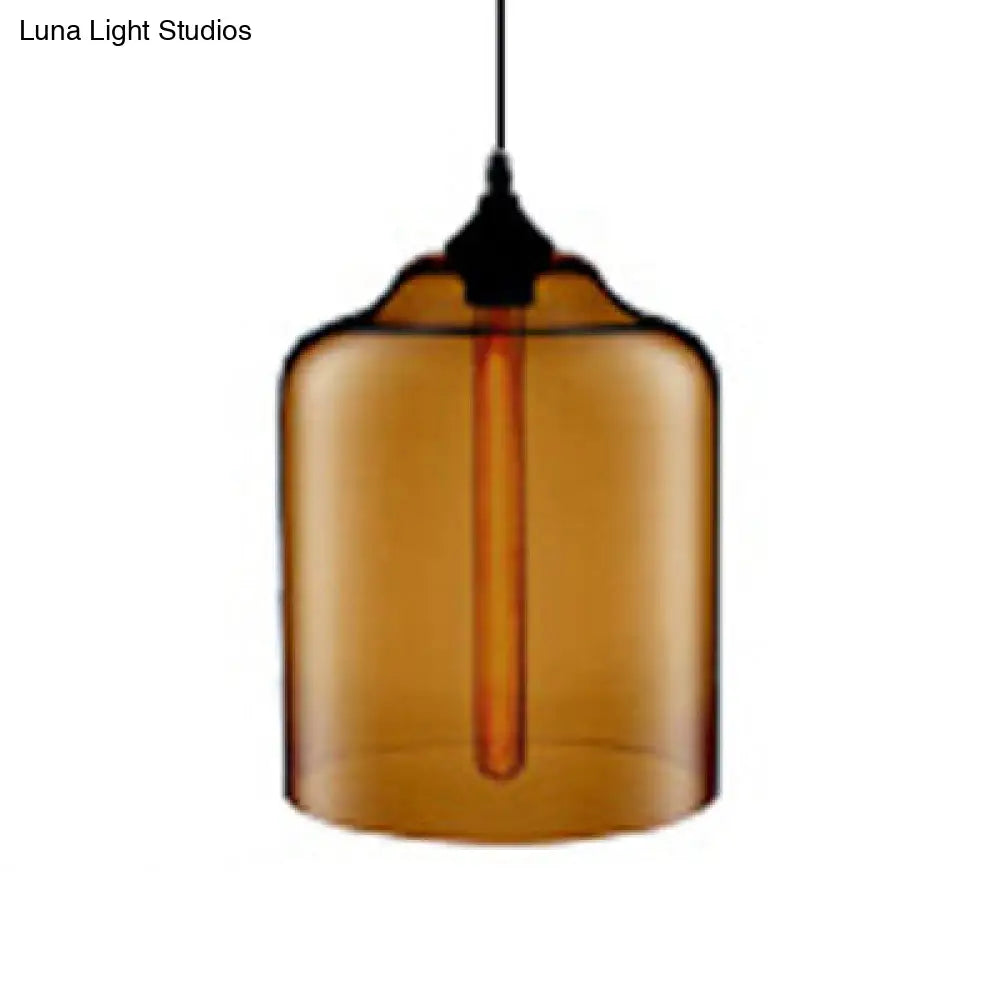 Contemporary Glass Jug Suspension Light - 1 Red/Brown/Blue Hanging Ceiling Lamp Brown