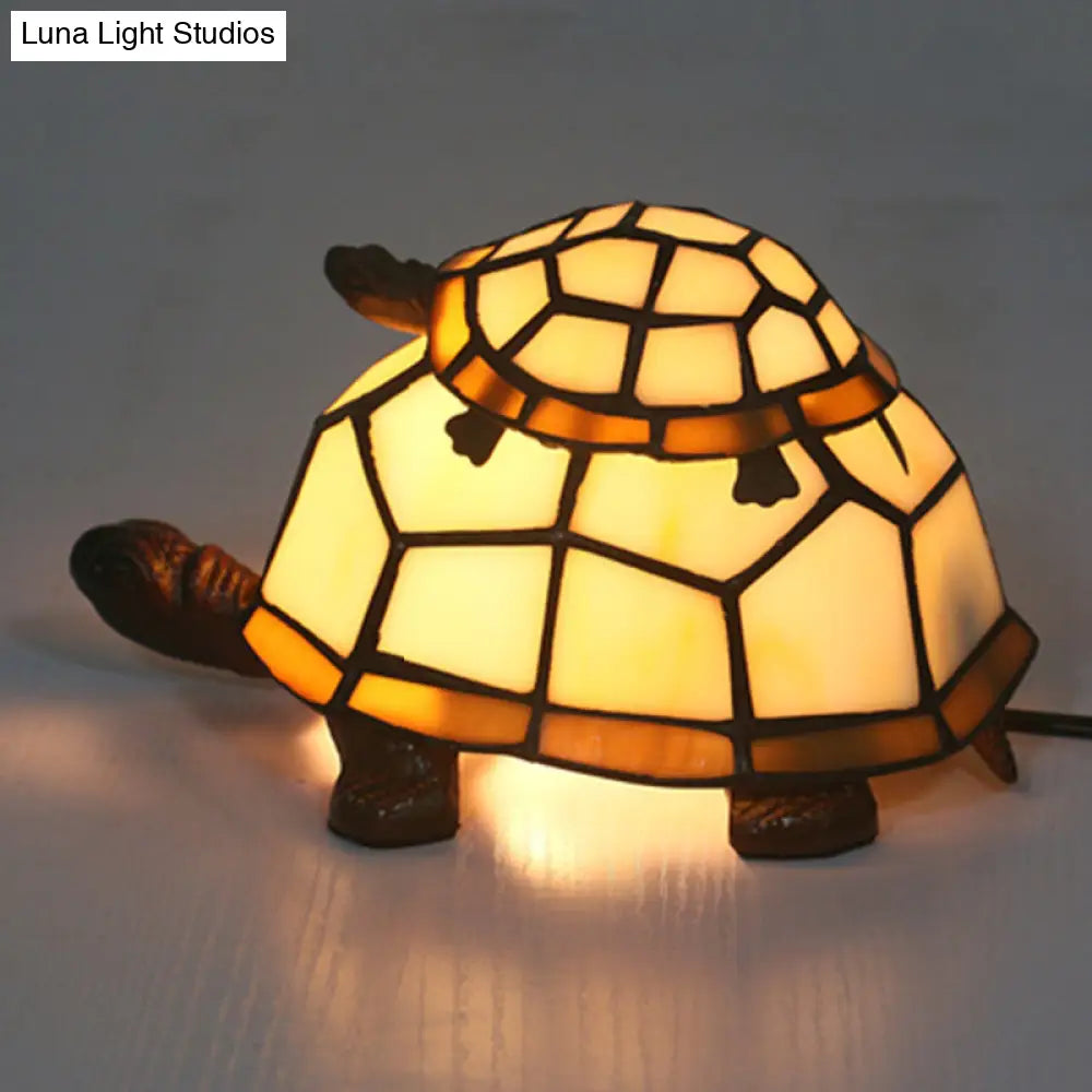 Glass Turtle Mom And Baby Table Lamp - Tiffany Style Nightstand Light For Bedroom