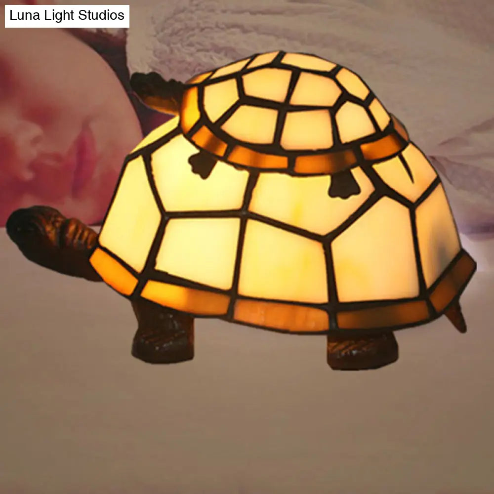 Glass Turtle Mom And Baby Table Lamp - Tiffany Style Nightstand Light For Bedroom